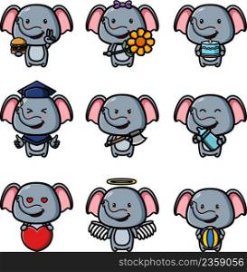 The collection of the elephant in the valentine days mascot bundle set