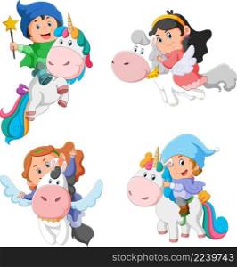 The collection of the fairy flying with the cute unicorn