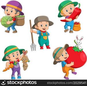 The collection of the farmer boy in the farm