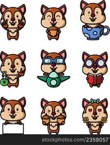 The collection of the happy squirrel with the different poses mascot bundle set