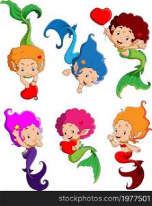 The collection of the mermaids with the different pose