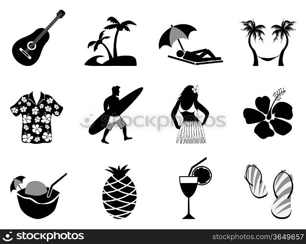 the collection of tropical island and beach vacation icons on white background &#x9;