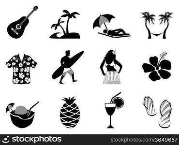 the collection of tropical island and beach vacation icons on white background &#x9;