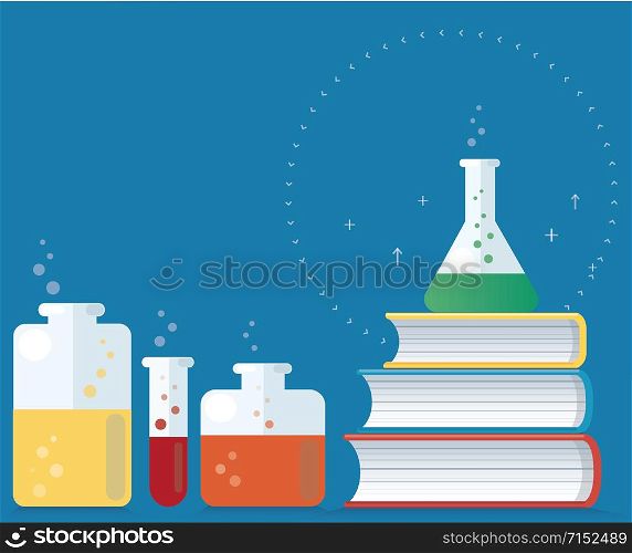 the colorful laboratory filled with a clear liquid and books vector illustration, education concepts