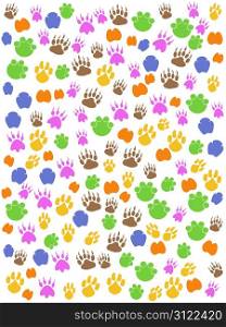 the colorful seamless background of animals footprint