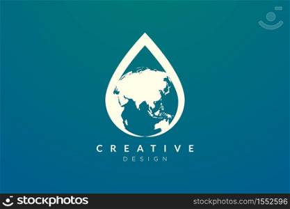 The combined design of water droplet and globe. Minimalist and simple vector illustration of a logo and icon