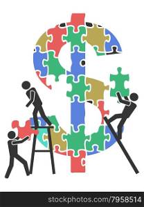 the concept background of teamwork working on money sign Jigsaw puzzle