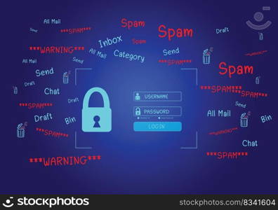 The concept of e-mail and computer viruses. Review the concepts of internet security, spam and e-marketing on screen. Spam email pop-up warnings.