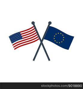 The concept of state flags of the USA and the European Union. Vector illustration of crossed icons.