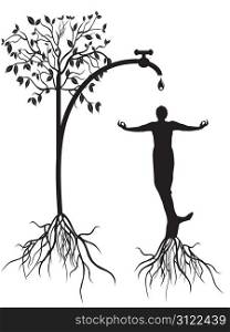 the concept of watering tree man
