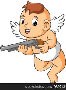 The cool cupid is holding a gun of illustration