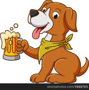The cool dog is holding the root beer of illustration