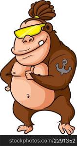 The cool fat monkey is strong and wearing a sunglasses