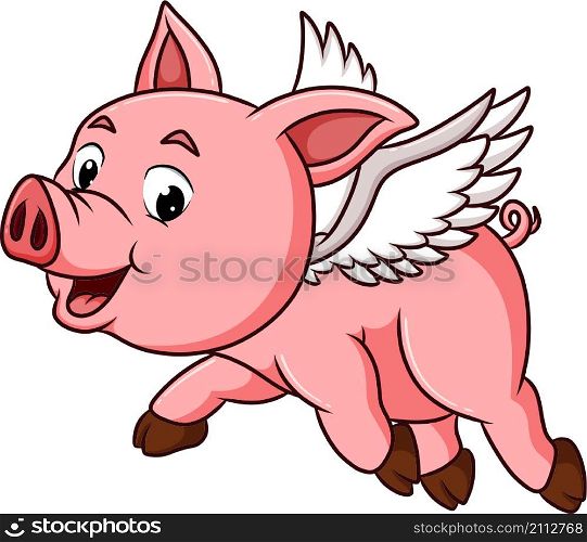 The cool pig is flying with the wings