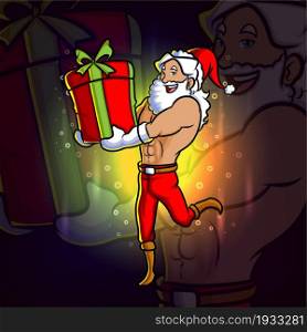 The cool santa with the big gift esport logo design