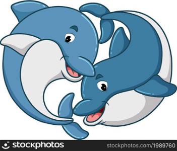 The couple dolphin is swimming together of illustration
