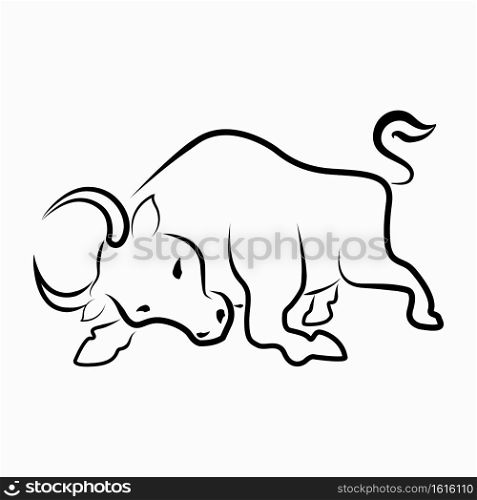 The cow Black and white line art character, simple hand drawn Asian elements with craft style. for design The Year of the Ox. Chinese New Year 2021. vector illustration. Isolated on white background.