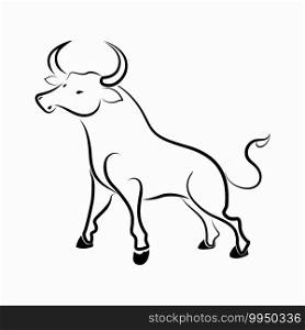 The cow Black and white line art character, simple hand drawn Asian elements with craft style. for design The Year of the Ox. Chinese New Year 2021. vector illustration. Isolated on white background.