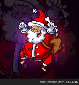The crazy santa with scary costume esport mascot design