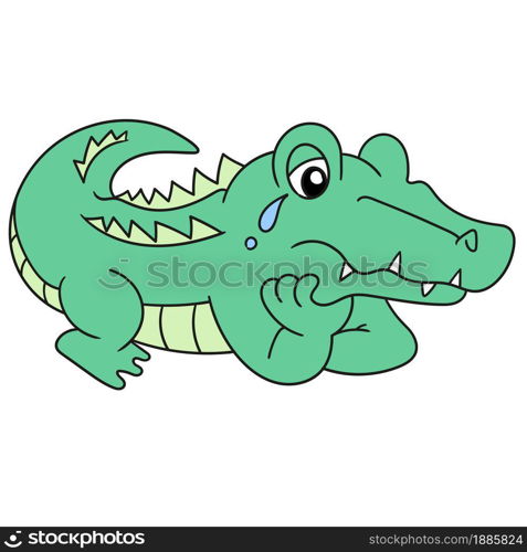 the crocodile is sad alone vector illustration of cartoon doodle sticker draw