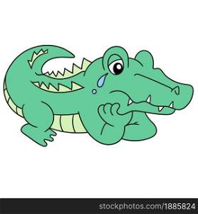 the crocodile is sad alone vector illustration of cartoon doodle sticker draw