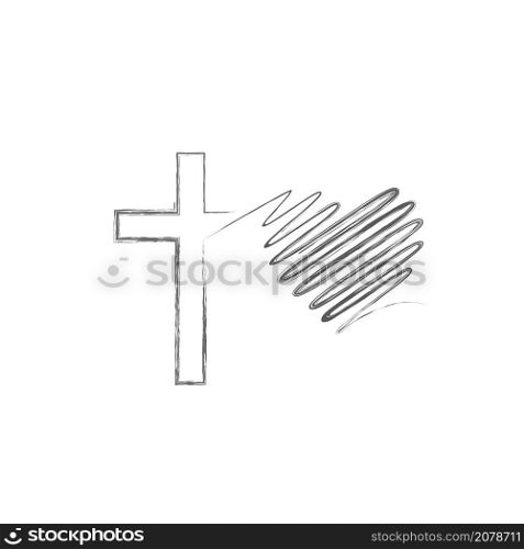 The Cross of the Lord flows into the heart. Continuous line drawing. Flat isolated Christian vector illustration, biblical background.. The Cross of the Lord flows into the heart. Flat isolated Christian illustration