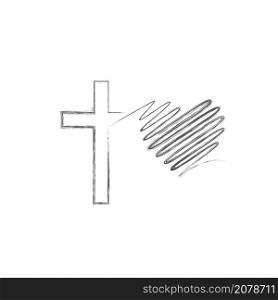 The Cross of the Lord flows into the heart. Continuous line drawing. Flat isolated Christian vector illustration, biblical background.. The Cross of the Lord flows into the heart. Flat isolated Christian illustration