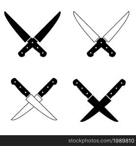 The crossed knives on white background. Knife and chef sign. kitchen symbol. flat style.