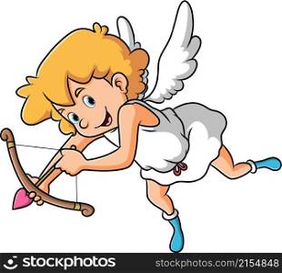 The cupid man is aiming the target with the love arrow