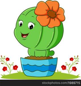 The cute cactus with the flower of illustration