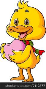 The cute duck is bringing the heart love doll