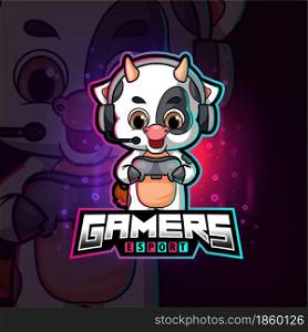 The cute gamer cow esport logo design