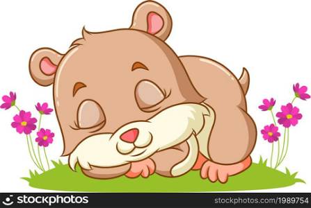 The cute hamster is sleeping in the park of illustration