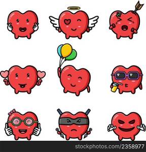The cute live heart of the mascot bundle set