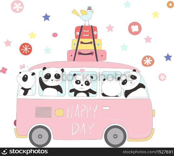The cute panda baby to travel on holiday. cartoon sketch animal style