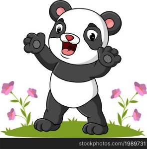 The cute panda is standing in the garden of illustration