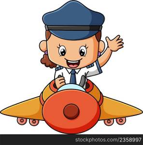 The cute pilot girl is flight the plane 