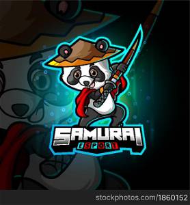 The cute samurai panda esport logo design