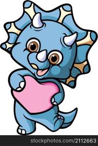 The cute triceratops is dancing and holding the love doll