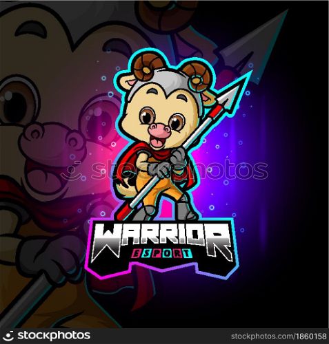 The cute warrior sheep esport logo design