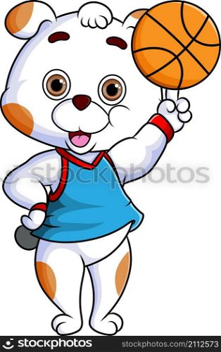 The dalmatian dog is playing the basket ball and doing the action