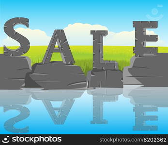 The Decorative letters sale on background of the nature. Advertisment on background of the nature