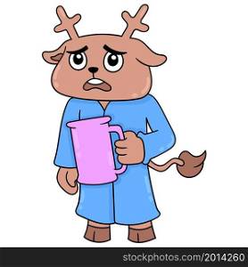 The deer is thirsty carrying an empty glass asking for water