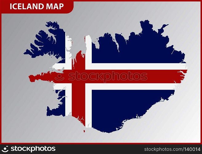 The detailed map of Iceland with National Flag