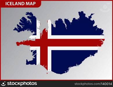 The detailed map of Iceland with National Flag