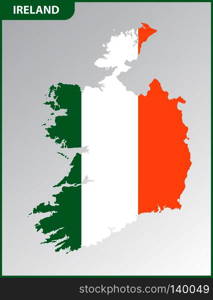 The detailed map of Ireland with National Flag