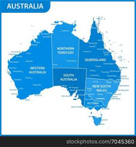 The detailed map of the Australia with regions or states and cities, capitals