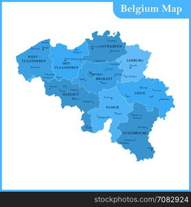 The detailed map of the Belgium. The detailed map of the Belgium with regions or states and cities, capitals