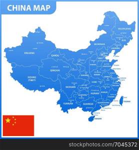 The detailed map of the China with regions or states and cities, capitals, national flag