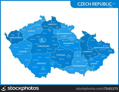 The detailed map of the Czech Republic with regions or states and cities, capitals